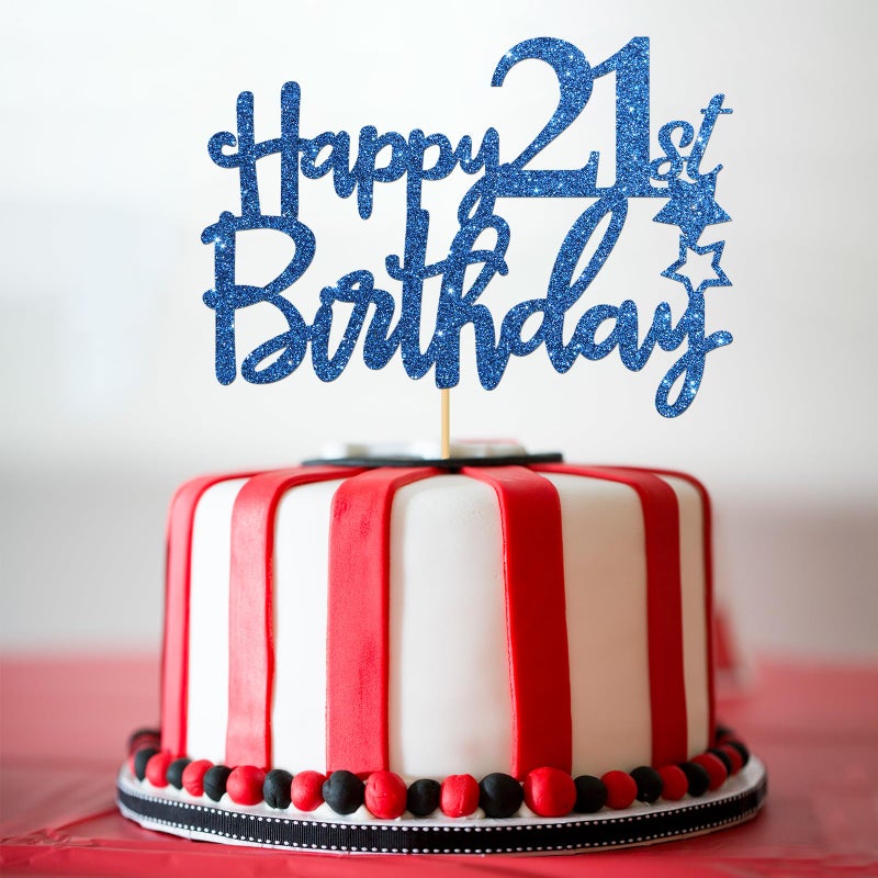Maicaiffe Royal Blue Glitter Happy 21st Birthday Cake Topper - 21 Sign Cake Topper - Cheers to 21 Years Party Supplies - 21st Birthday Party Decorations - Image 5